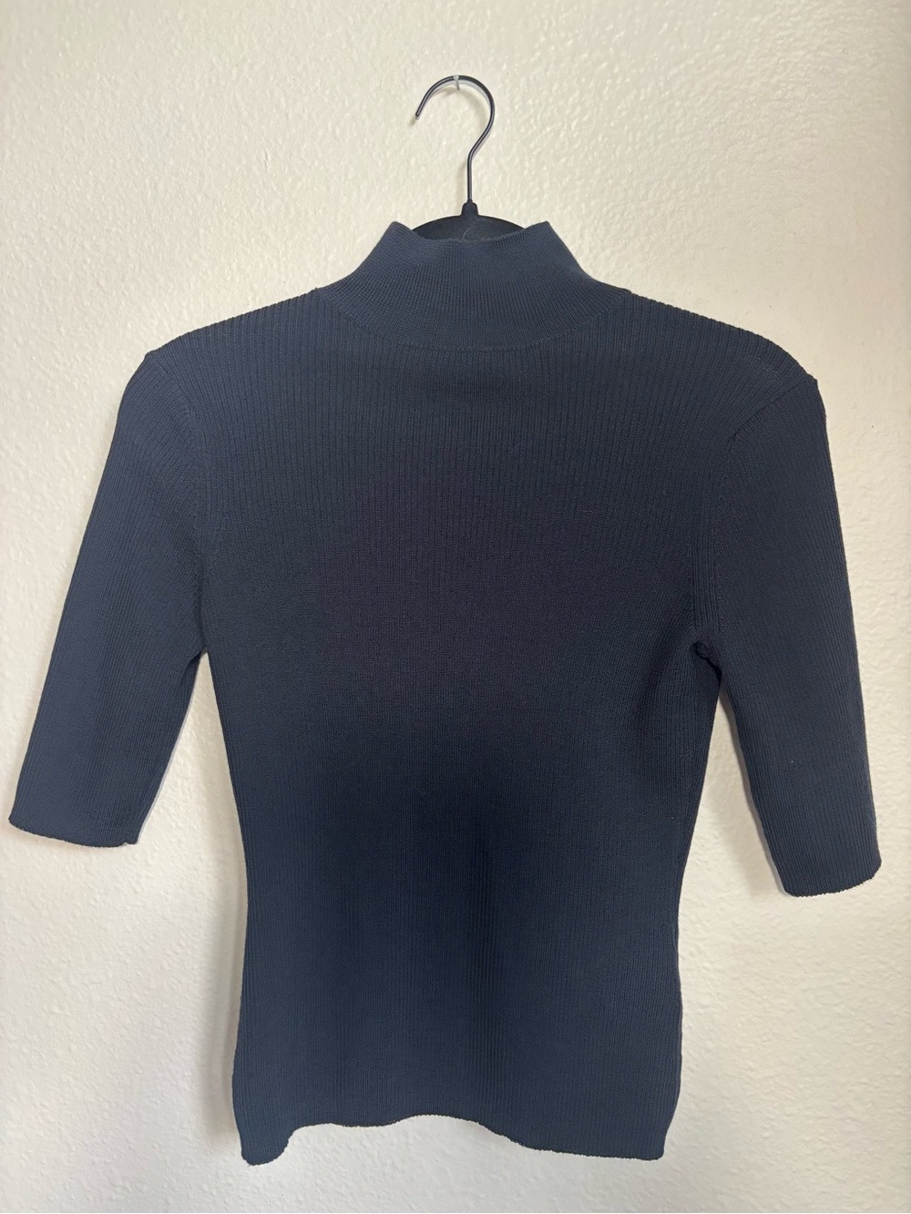 Veronica Beard Alastair Merino Wool Ribbed Mock Neck Sweater Heritage Navy